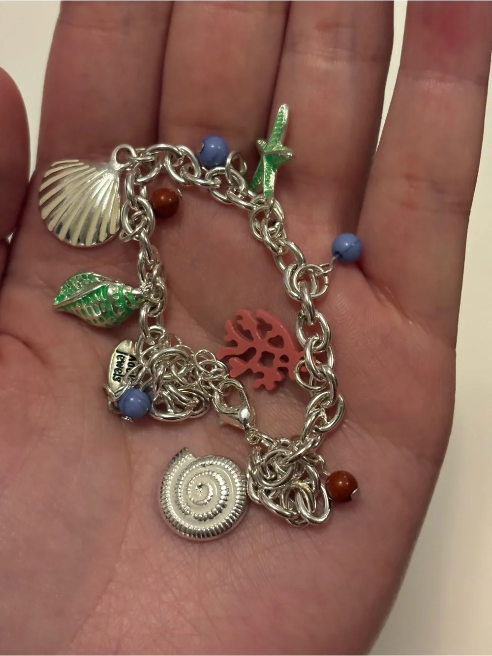 Silver Seashell Multicolor Charm Chain Bracelet